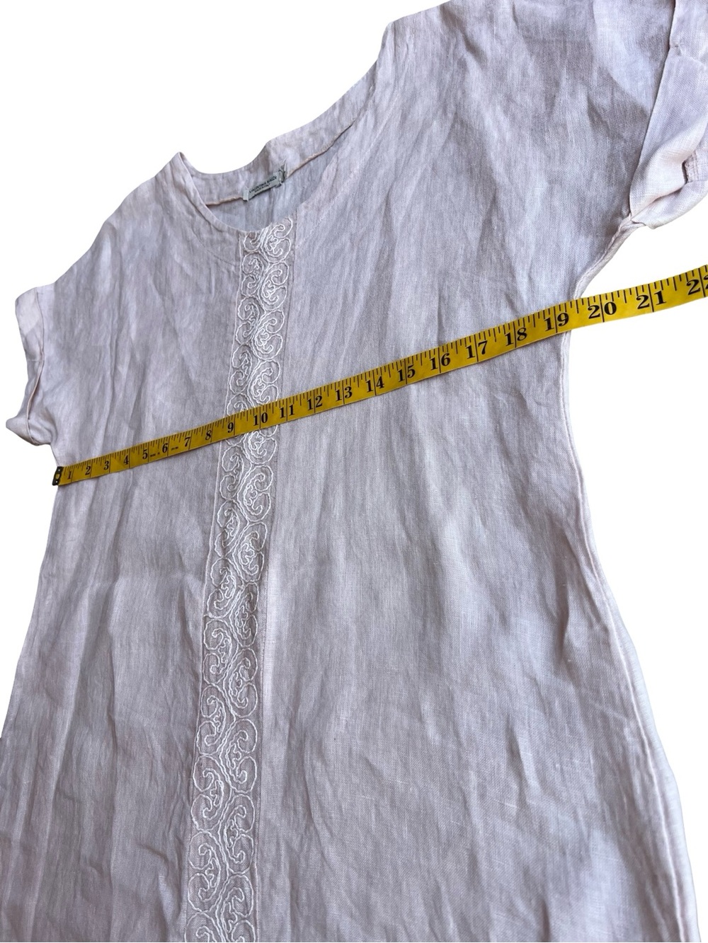 Valentina Naldi Blush Tunic/ Dress Sz M 100% Linen Embroidered Front Italy Boho - Picture 10 of 12